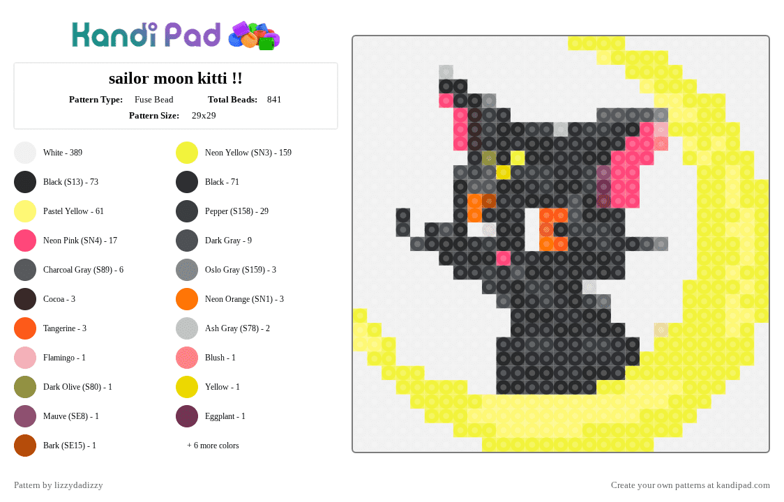 sailor moon kitti !! - Fuse Bead Pattern by lizzydadizzy on Kandi Pad - white,yellow