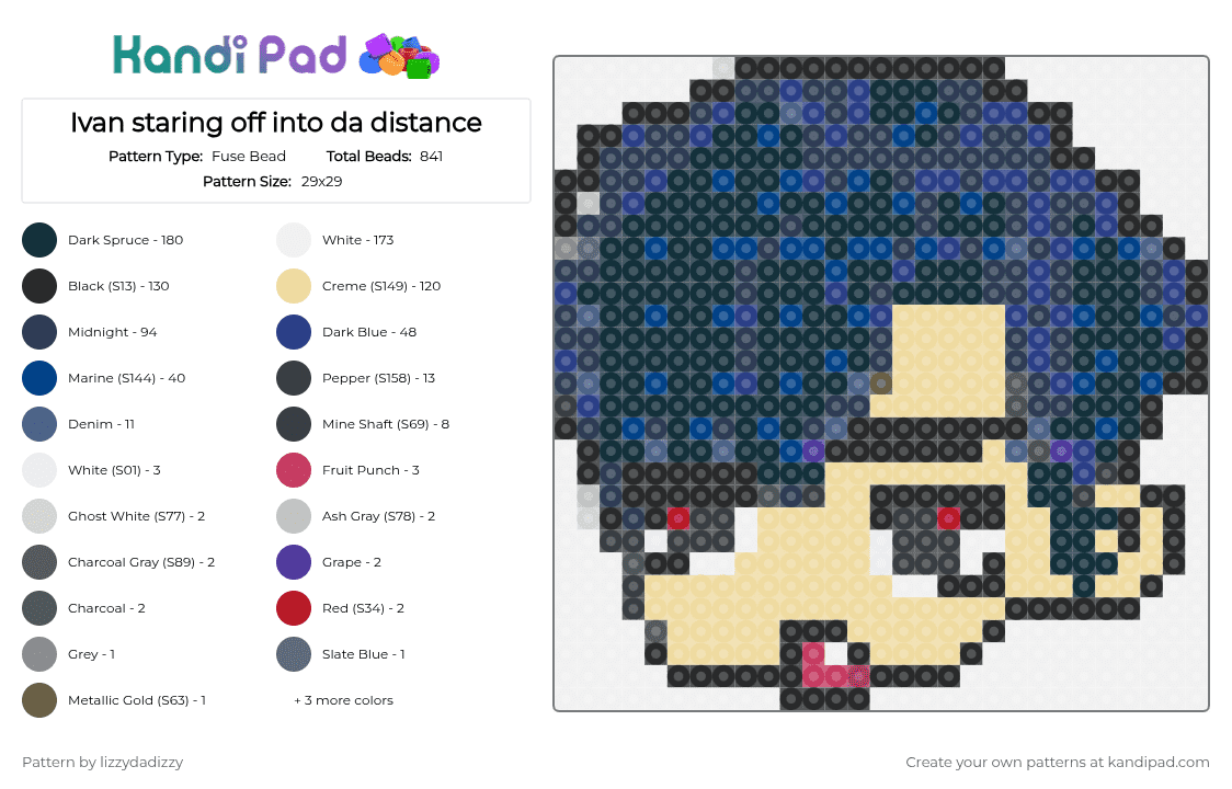 Ivan staring off into da distance - Fuse Bead Pattern by lizzydadizzy on Kandi Pad - purple,blue,beige