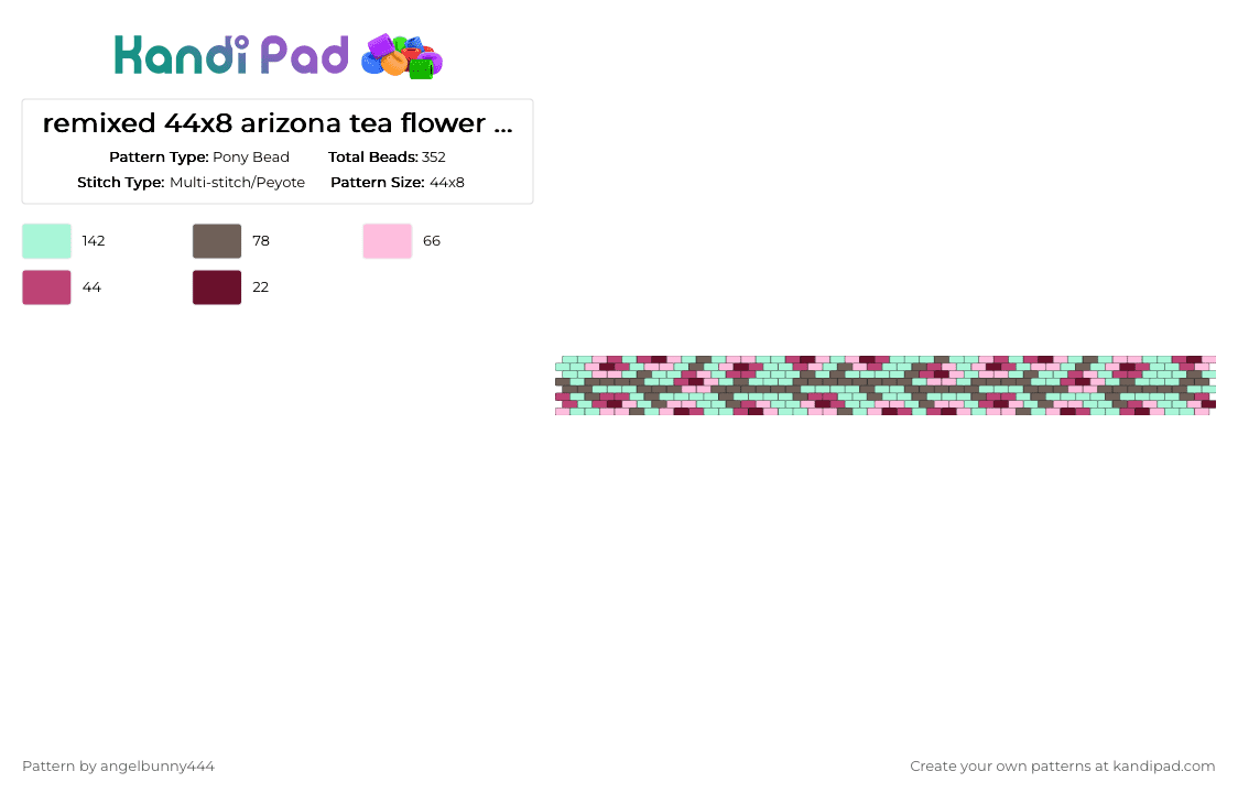 remixed 44x8 arizona tea flower cuff - Pony Bead Pattern by angelbunny444 on Kandi Pad - teal,pink
