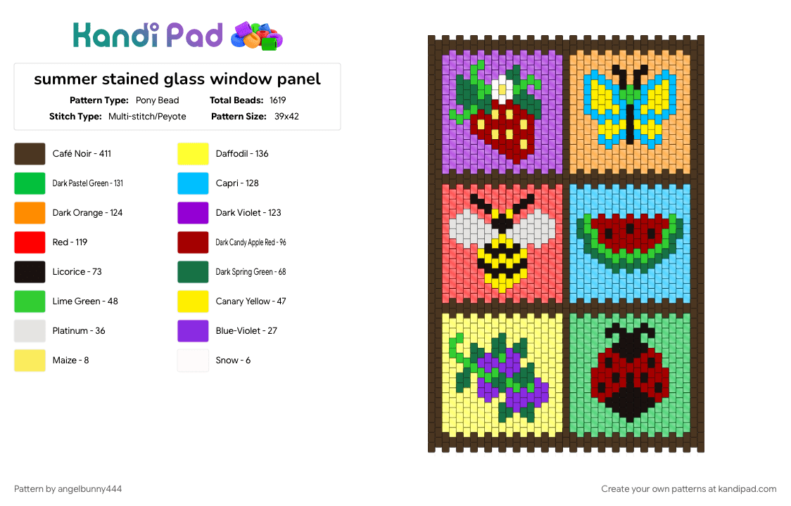 summer stained glass window panel - Pony Bead Pattern by angelbunny444 on Kandi Pad - brown, green, red