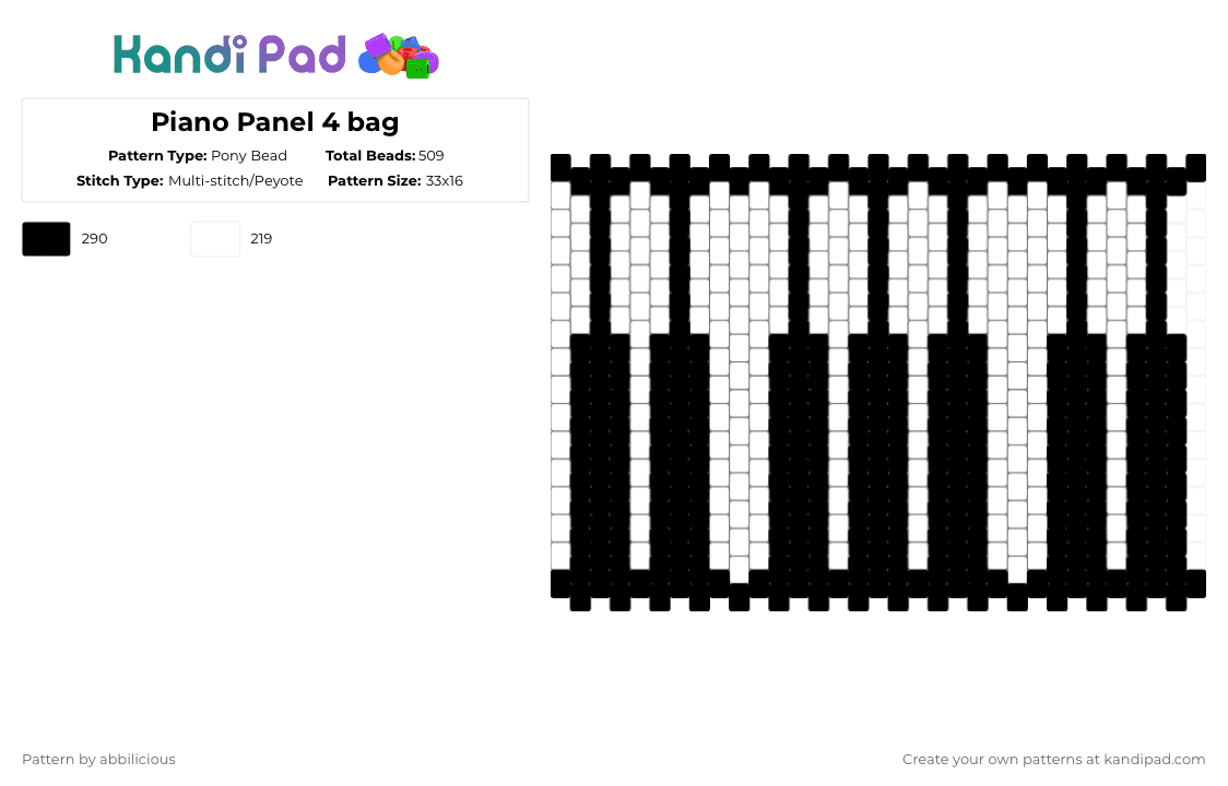 Piano Panel 4 bag - Pony Bead Pattern by abbilicious on Kandi Pad - black,white,panel,kandi