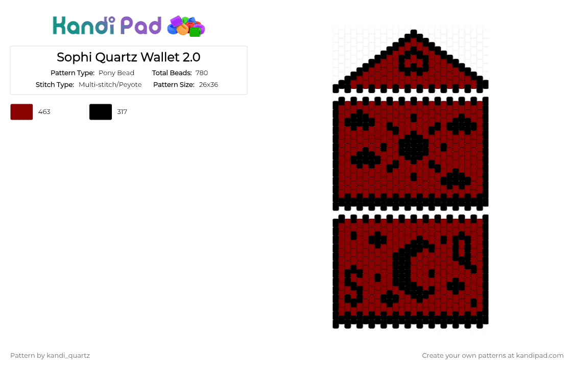 Sophi Quartz Wallet 2.0 - Pony Bead Pattern by kandi_quartz on Kandi Pad - black,red,wallet,bag,peyote,pannel