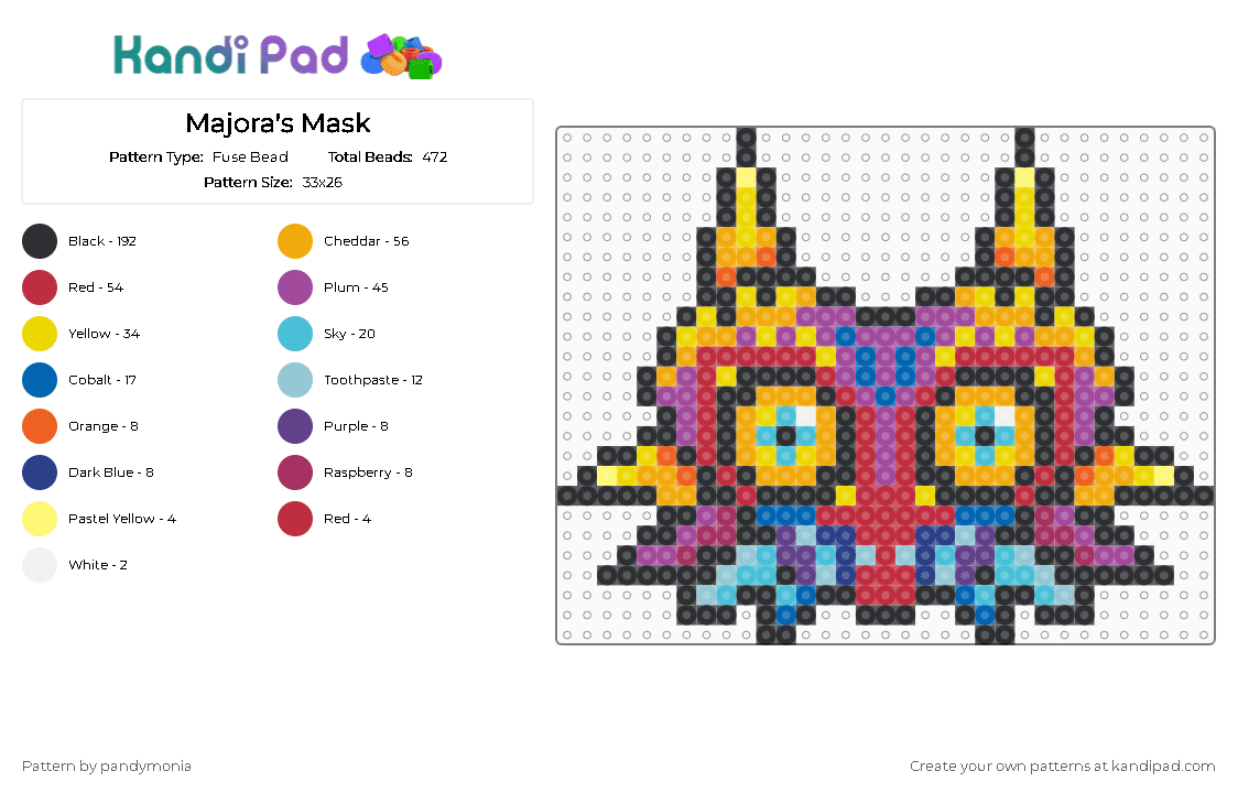 Majora\'s Mask - Fuse Bead Pattern by pandymonia on Kandi Pad - black,orange,red,pink,colorful,legend of zelda,majoras mask,link,happy mask salesman