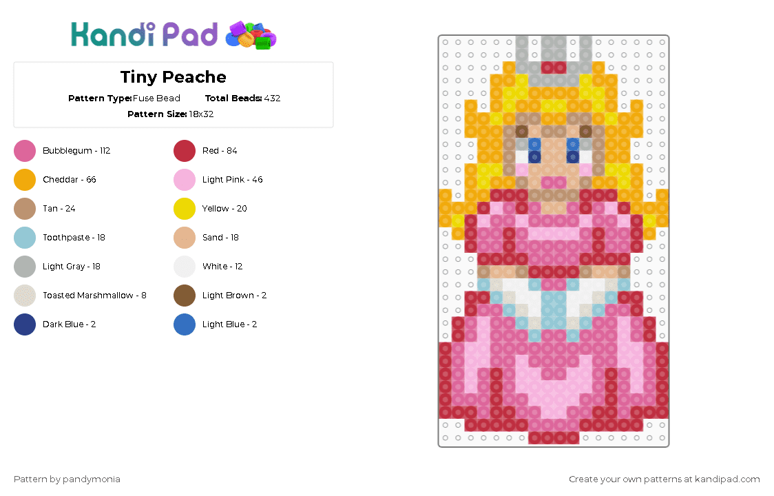 Tiny Peache - Fuse Bead Pattern by pandymonia on Kandi Pad - red,pink,beige,orange
