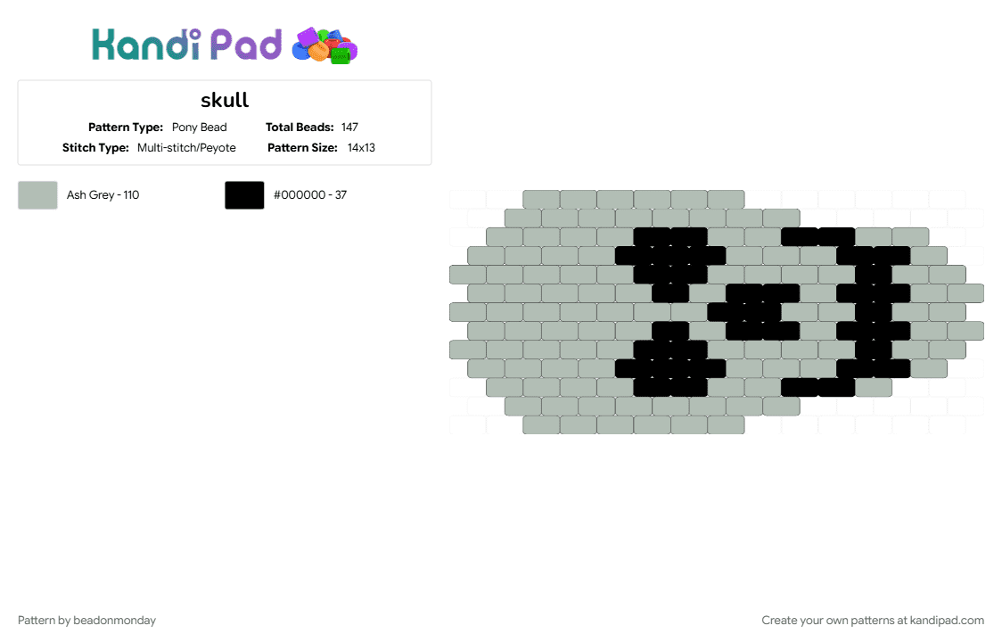 skull - Pony Bead Pattern by beadonmonday on Kandi Pad - beige