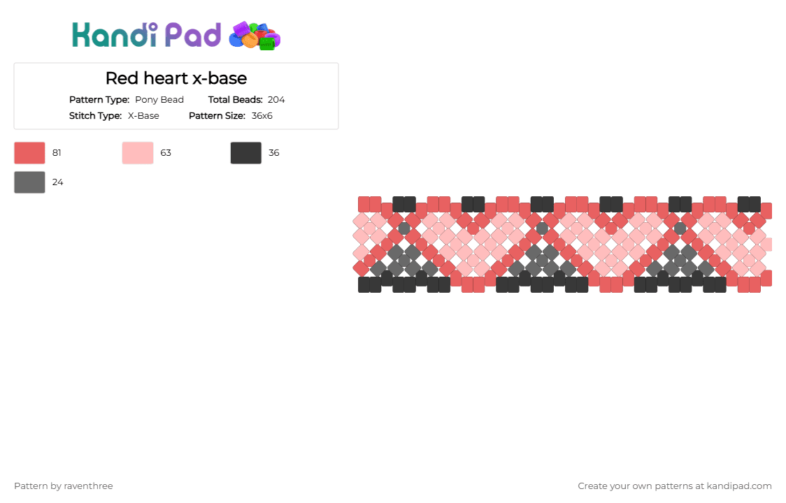 Red heart x-base - Pony Bead Pattern by raventhree on Kandi Pad - red,beige,cotdromance,hearts,romance,love,cute