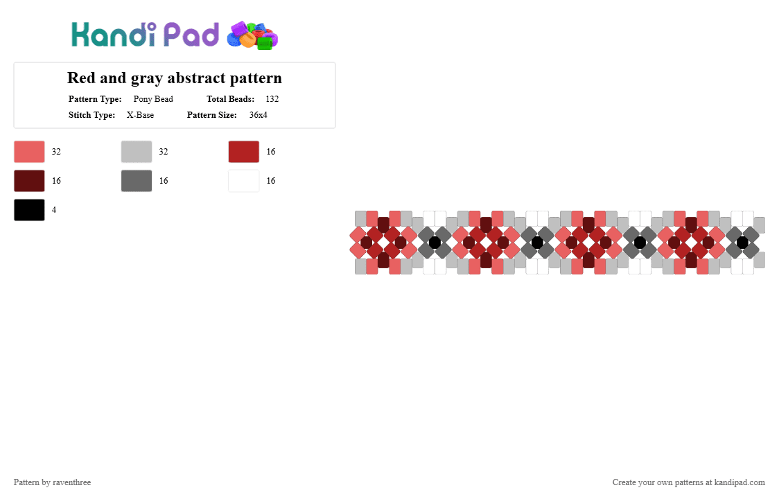 Red and gray abstract pattern - Pony Bead Pattern by raventhree on Kandi Pad - red,beige