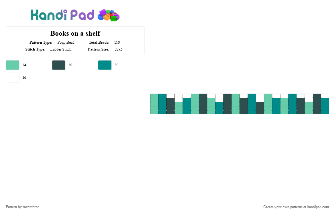 Books on a shelf - Pony Bead Pattern by raventhree on Kandi Pad - teal,gray,cotdlibraries,books,library