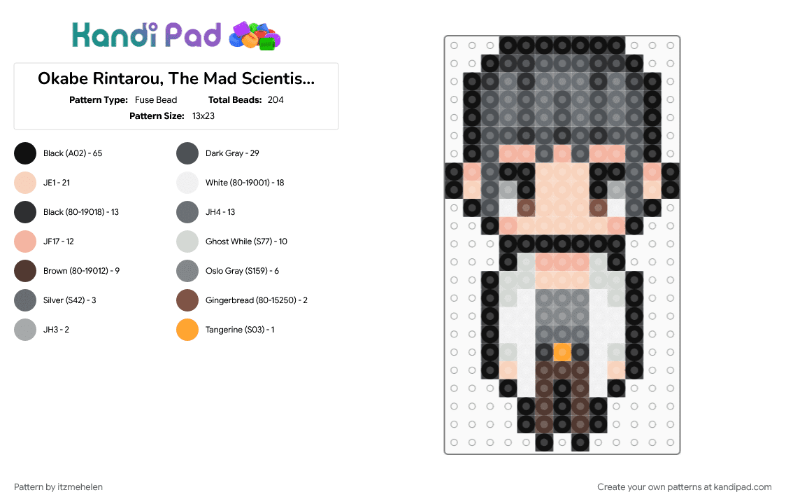 Okabe Rintarou, The Mad Scientist | Steins; Gate - Fuse Bead Pattern by itzmehelen on Kandi Pad - beige, gray