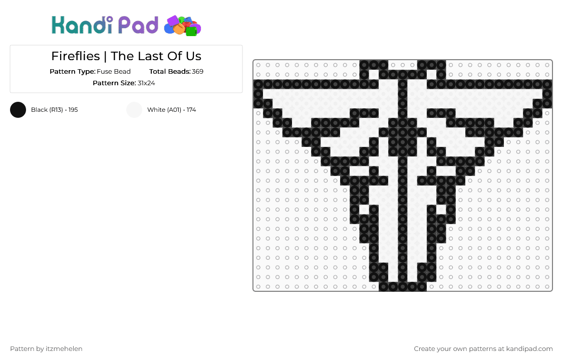 Fireflies | The Last Of Us - Fuse Bead Pattern by itzmehelen on Kandi Pad - black, white