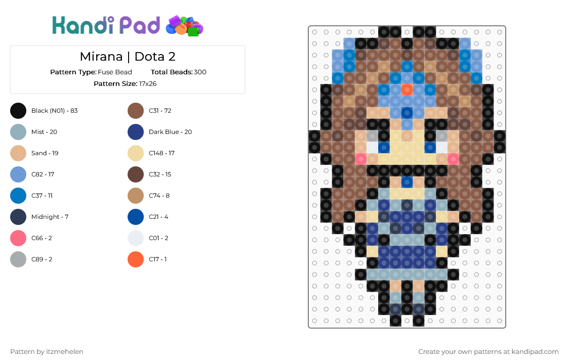 Mirana | Dota 2 - Fuse Bead Pattern by itzmehelen on Kandi Pad - light blue,beige,blue,tan