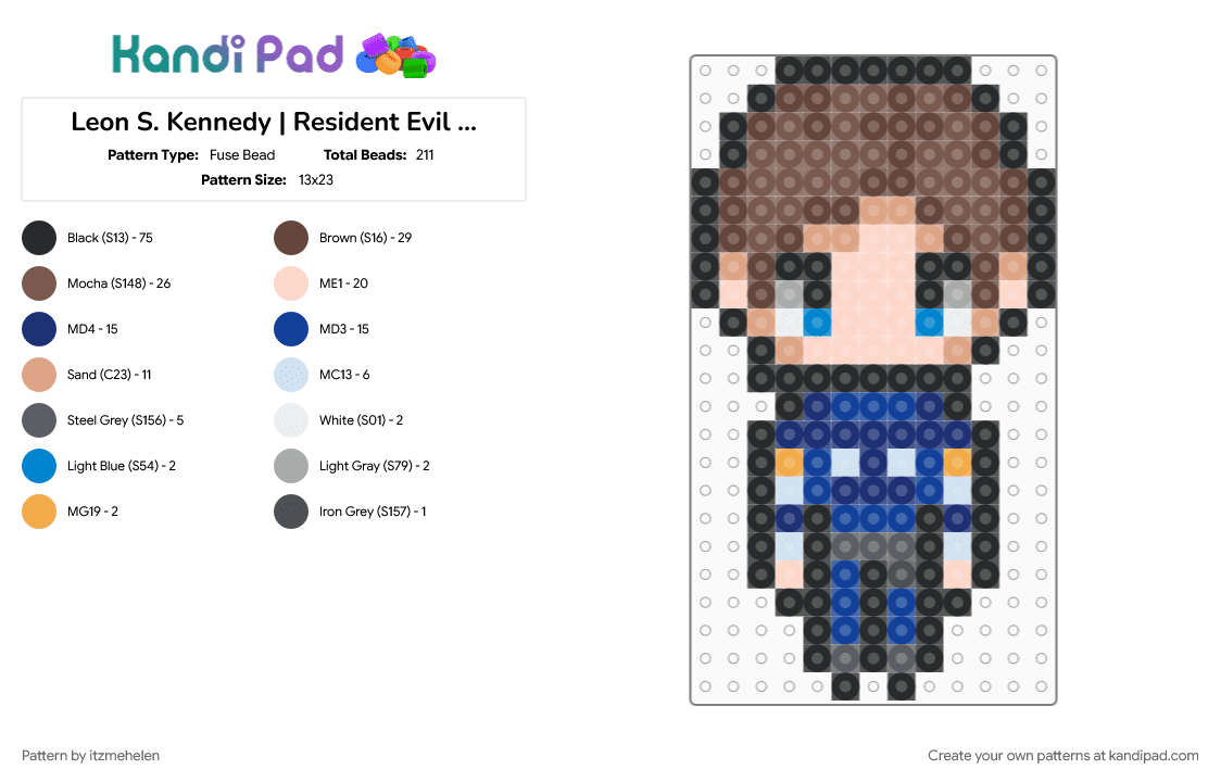 Leon S. Kennedy | Resident Evil 2 (1998) - Fuse Bead Pattern by lunarispixel on Kandi Pad - 