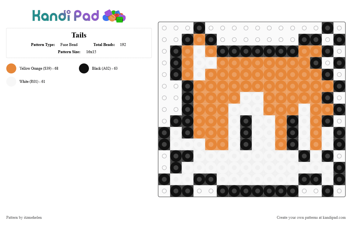 Tails - Fuse Bead Pattern by itzmehelen on Kandi Pad - white,orange