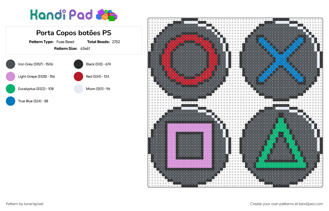 Porta Copos botões PS - Fuse Bead Pattern by lunarispixel on Kandi Pad - playstation, playstation 2, purple