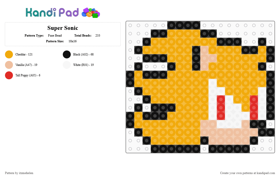 Super Sonic - Fuse Bead Pattern by itzmehelen on Kandi Pad - orange