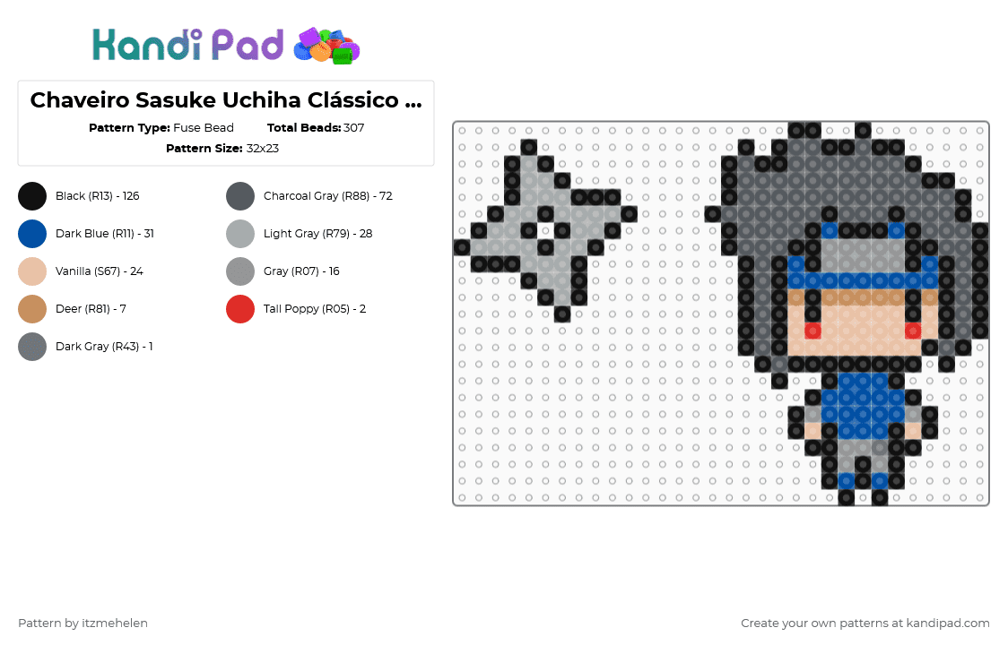 Chaveiro Sasuke Uchiha Clássico Shuriken - Fuse Bead Pattern by itzmehelen on Kandi Pad - gray