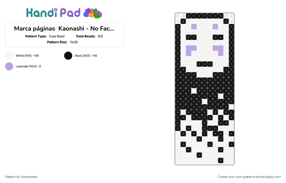 Marca páginas  Kaonashi - No Face | A Viagem de Chihiro - Fuse Bead Pattern by itzmehelen on Kandi Pad - white
