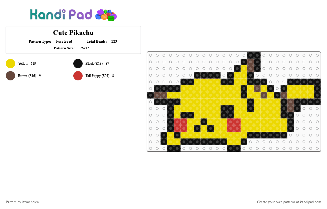 Cute Pikachu - Fuse Bead Pattern by itzmehelen on Kandi Pad - yellow