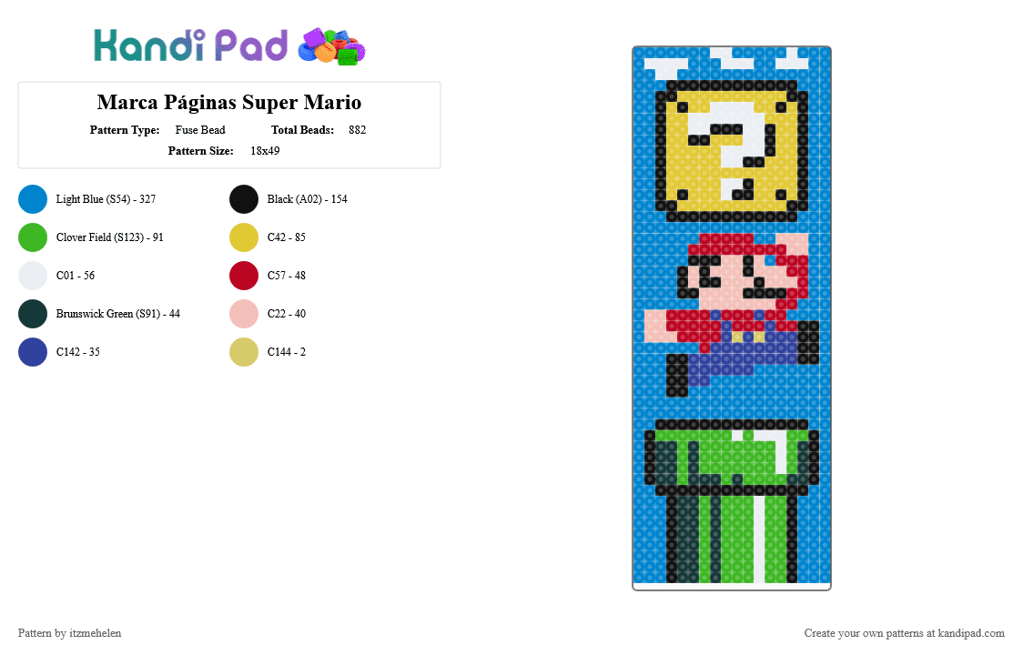 Marca Páginas Super Mario - Fuse Bead Pattern by itzmehelen on Kandi Pad - blue
