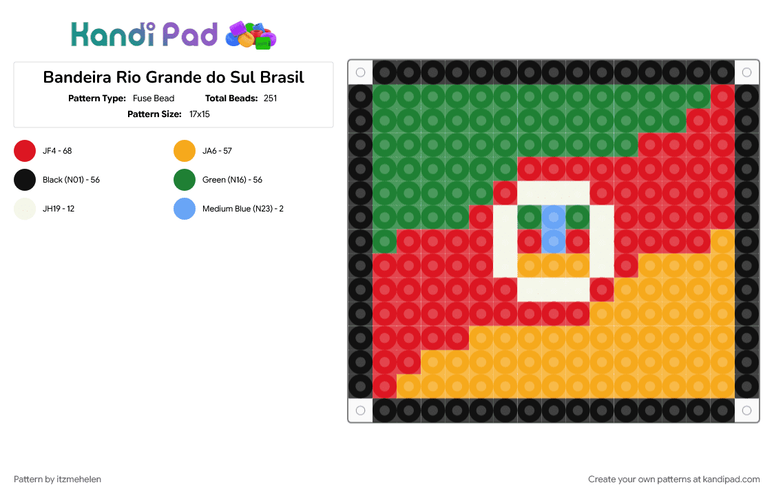 Bandeira Rio Grande do Sul Brasil - Fuse Bead Pattern by itzmehelen on Kandi Pad - green, orange, red