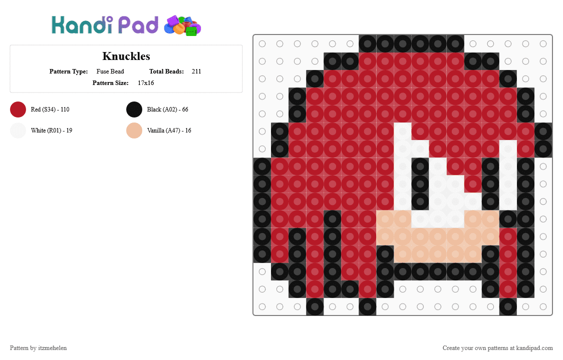 Knuckles - Fuse Bead Pattern by itzmehelen on Kandi Pad - red