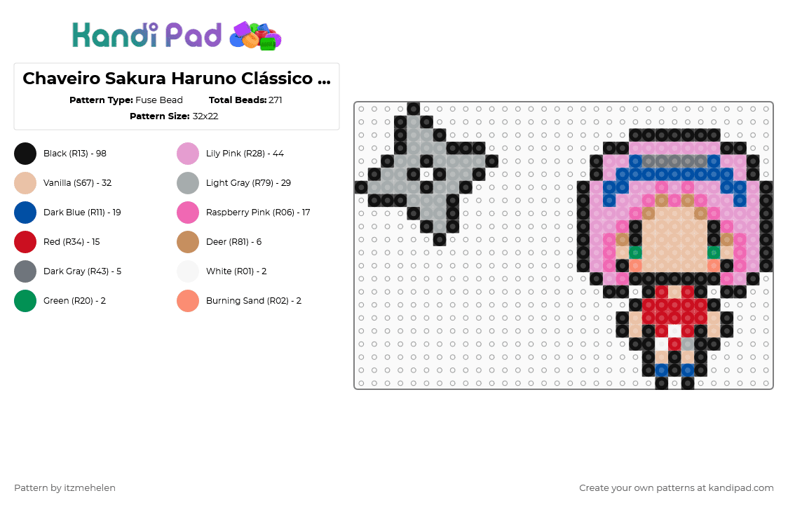 Chaveiro Sakura Haruno Clássico Shuriken - Fuse Bead Pattern by itzmehelen on Kandi Pad - beige,blue,gray,pink