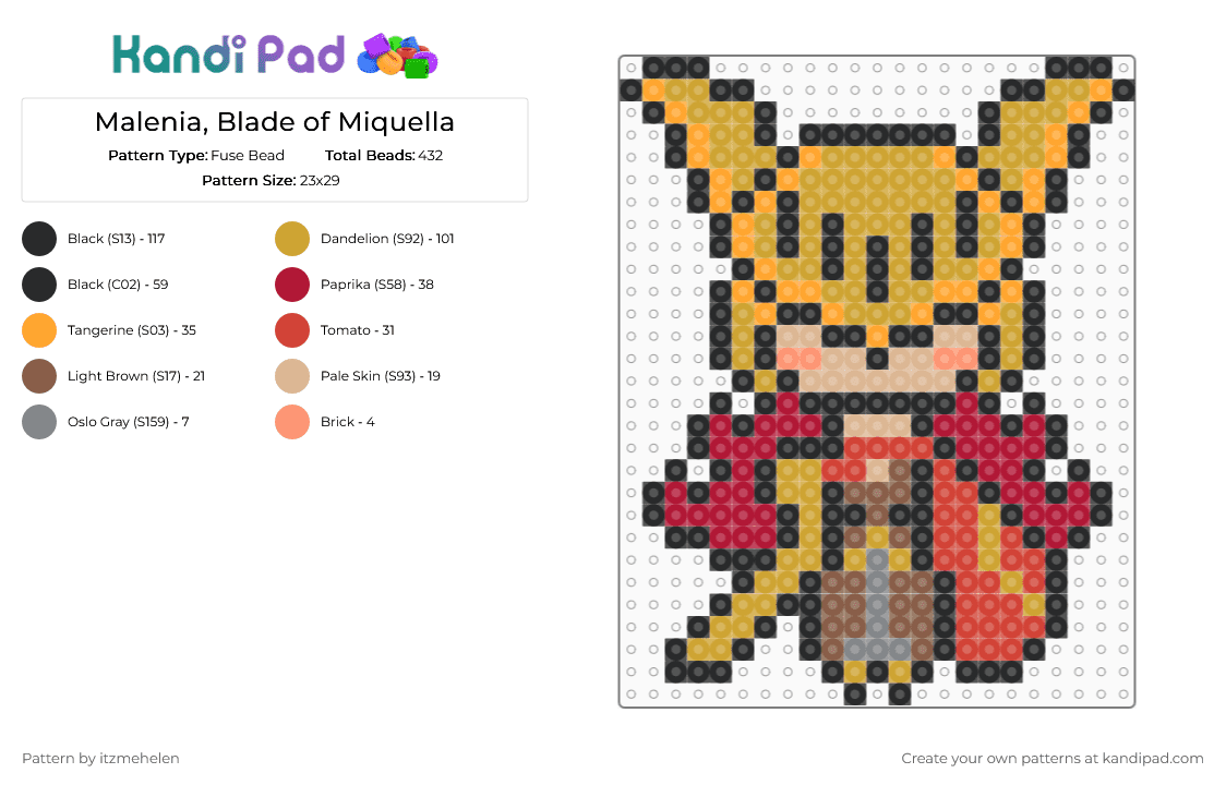 Malenia, Blade of Miquella | Elden Ring - Fuse Bead Pattern by itzmehelen on Kandi Pad - orange,red
