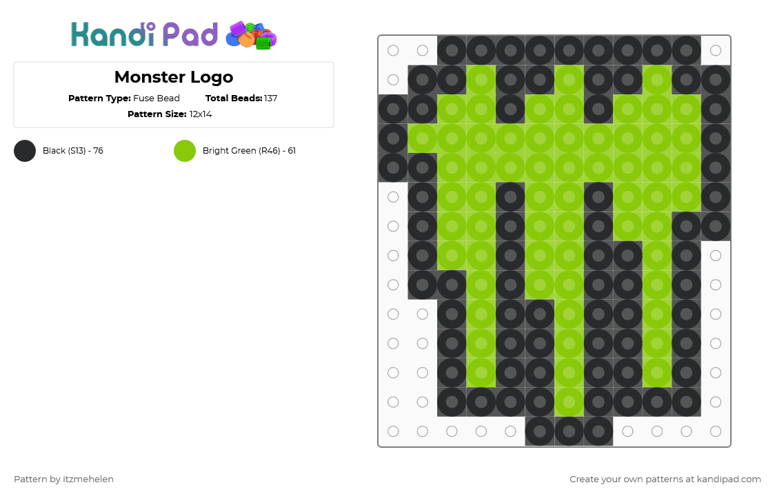 Monster Logo - Fuse Bead Pattern by itzmehelen on Kandi Pad - black,green