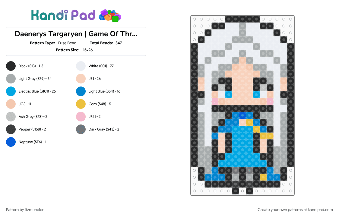 Daenerys Targaryen | Game Of Thrones - Fuse Bead Pattern by itzmehelen on Kandi Pad - beige, gray, light blue