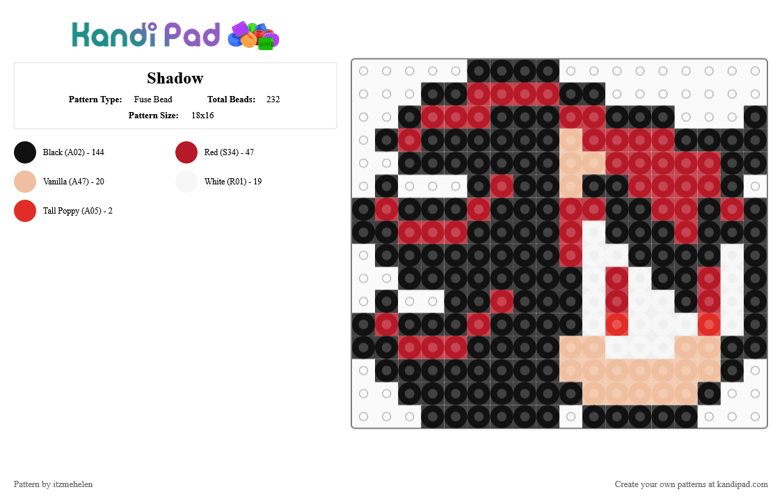 Shadow - Fuse Bead Pattern by itzmehelen on Kandi Pad - black,beige,red