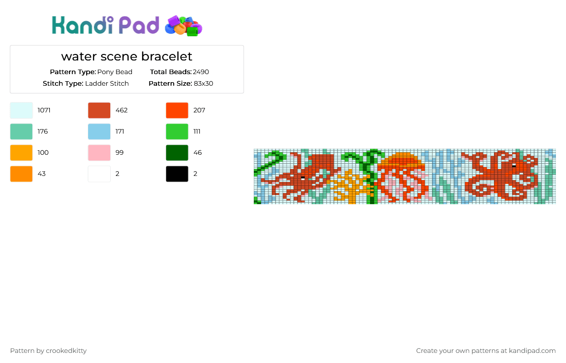 water scene bracelet - Pony Bead Pattern by crookedkitty on Kandi Pad - white,red