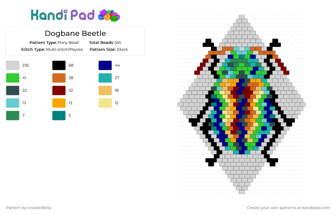 Dogbane Beetle - Pony Bead Pattern by crookedkitty on Kandi Pad - white,orange,green,purple,colorful