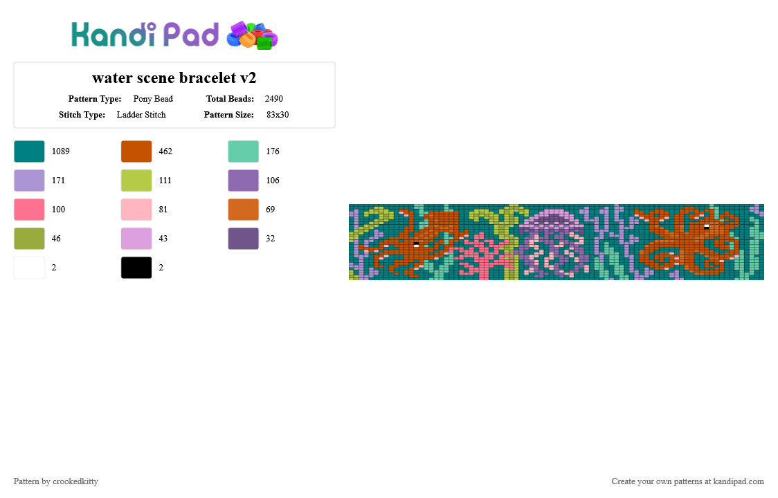 water scene bracelet v2 - Pony Bead Pattern by crookedkitty on Kandi Pad - pink,teal,red