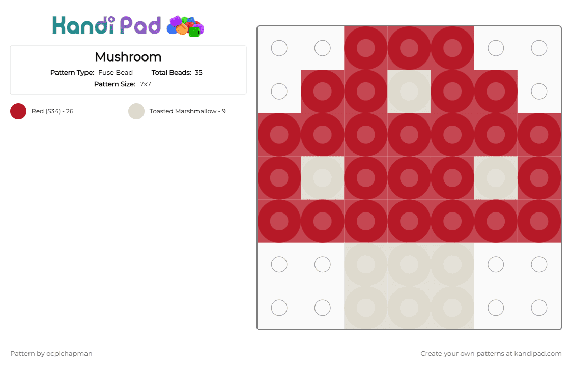 Mushroom - Fuse Bead Pattern by ocplchapman on Kandi Pad - red