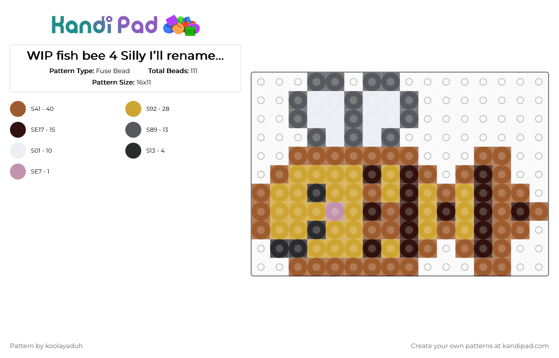 Bee fish for @js_a_silly_lil_guy - Fuse Bead Pattern by koolayaduh on Kandi Pad - tan,orange,bee,fish,wings,yellow,black,insect,bug,flying