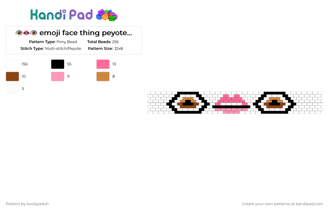 👁️👄👁️ emoji face thing peyote cuff - Pony Bead Pattern by koolayaduh on Kandi Pad - white,pink,meme,lips,eyes,face,emoji,peyote,cuff,weird