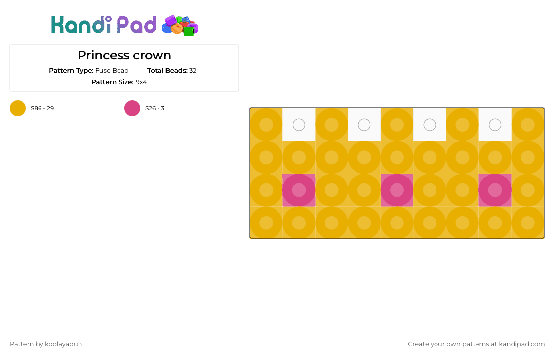 Princess crown - Fuse Bead Pattern by koolayaduh on Kandi Pad - orange,crown,princess,tiara,royal,perler,pink,gold,cute