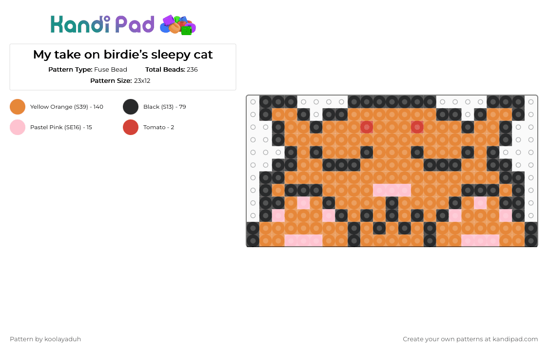My take on birdie’s sleepy cat *remix* - Fuse Bead Pattern by koolayaduh on Kandi Pad - orange,cat,kitty,ginger,red,pet,sleepy,cute