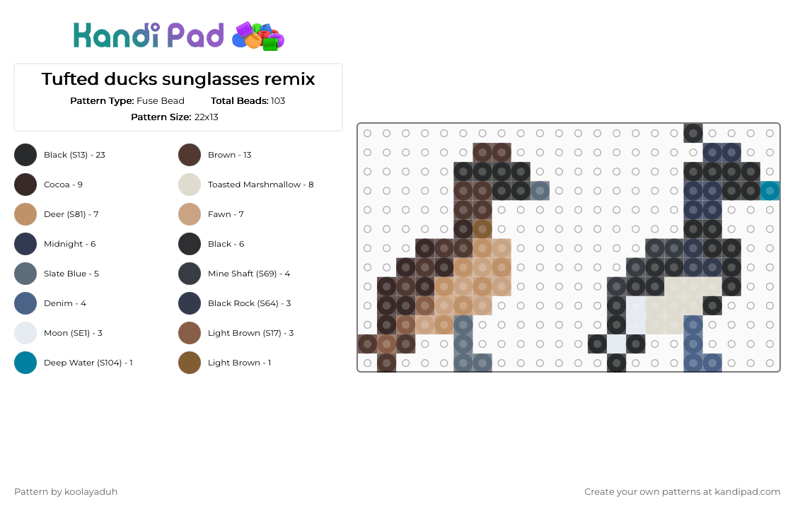 Tufted ducks sunglasses *remix* - Fuse Bead Pattern by koolayaduh on Kandi Pad - purple,beige,brown,tan,sunglasses,funny,meme,deal with it,duck,bird