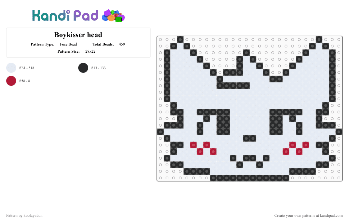 Boykisser head - Fuse Bead Pattern by koolayaduh on Kandi Pad - white,boykiss,gay,furry,cute,meme,perler,funny,joke
