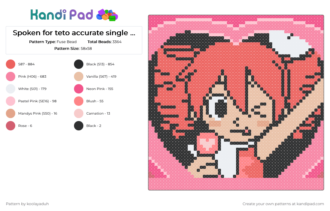 Spoken for teto accurate single cover - Fuse Bead Pattern by koolayaduh on Kandi Pad - kasane,teto,music,song,single,vocaloid,utau,synthesiser