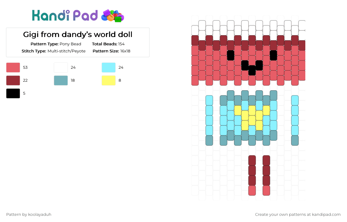 Gigi from dandy’s world doll - Pony Bead Pattern by koolayaduh on Kandi Pad - red,gigi,blue,turquoise,cute,roblox,game,dandy