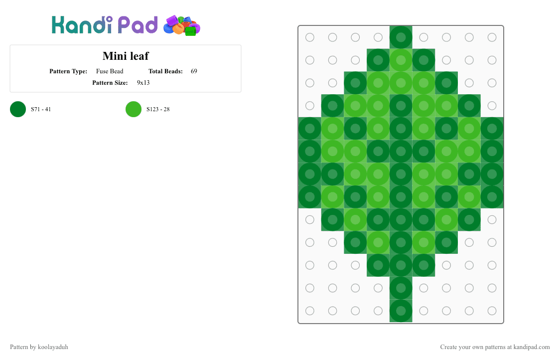 Mini leaf - Fuse Bead Pattern by koolayaduh on Kandi Pad - green,leaf,charm,small,mini,nature,cute,plant