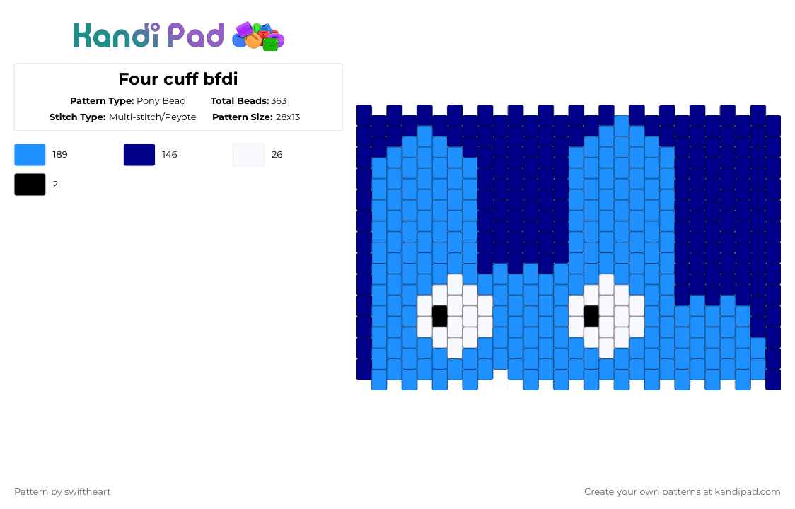 Four cuff bfdi - Pony Bead Pattern by swiftheart on Kandi Pad - light blue,purple,four,bfdi,battle for dream island,object show,object shows,cuff,osc,algebralian