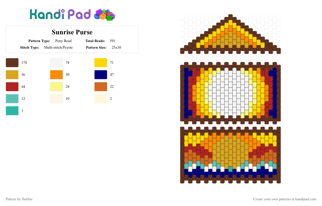 Sunrise Purse - Pony Bead Pattern by flairfae on Kandi Pad - brown,yellow,orange,purse,sun,sunrise
