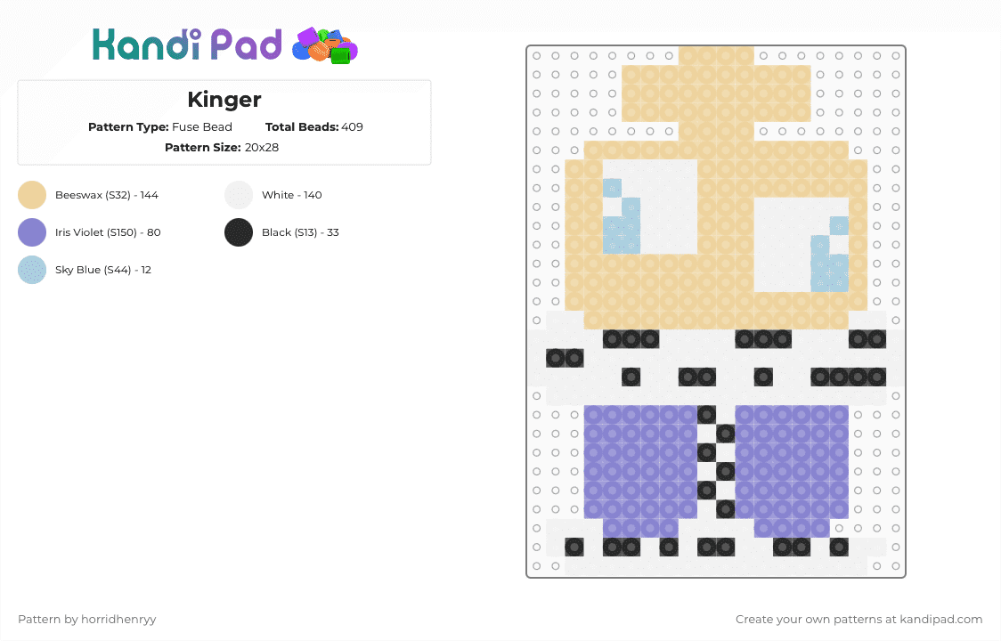 Kinger - Fuse Bead Pattern by horridhenryy on Kandi Pad - beige,blue
