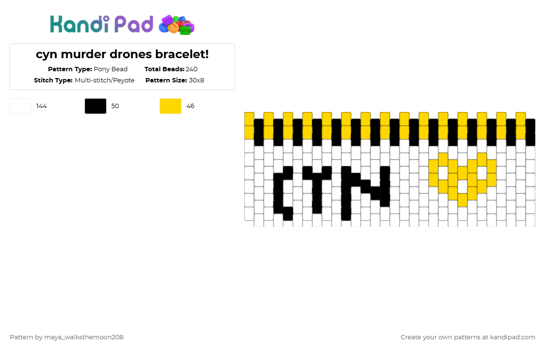 cyn murder drones bracelet! - Pony Bead Pattern by maya_walksthemoon208 on Kandi Pad - white
