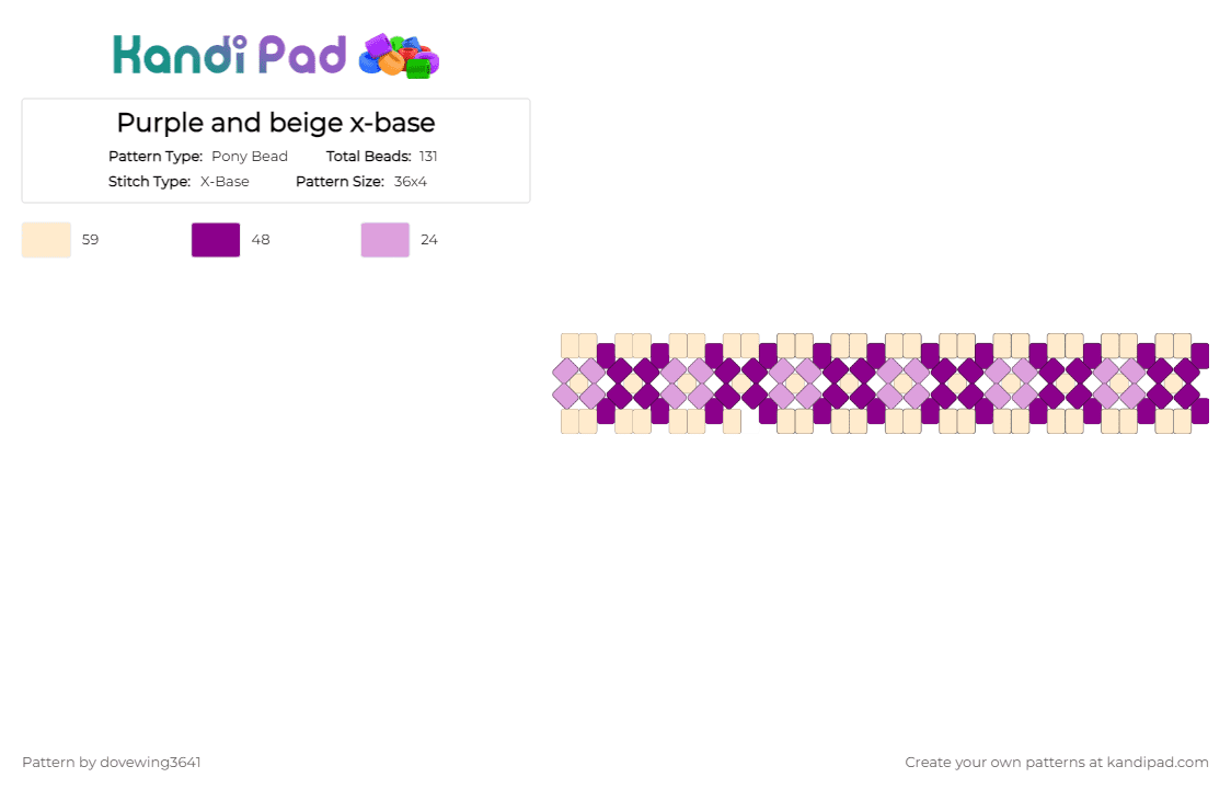 Purple and beige x-base - Pony Bead Pattern by dovewing3641 on Kandi Pad - beige,pink