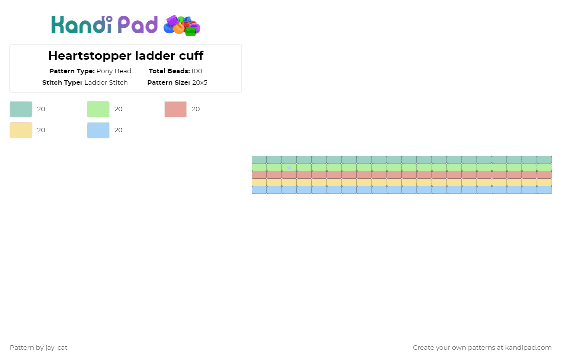 Heartstopper ladder cuff - Pony Bead Pattern by dovewing3641 on Kandi Pad - light blue