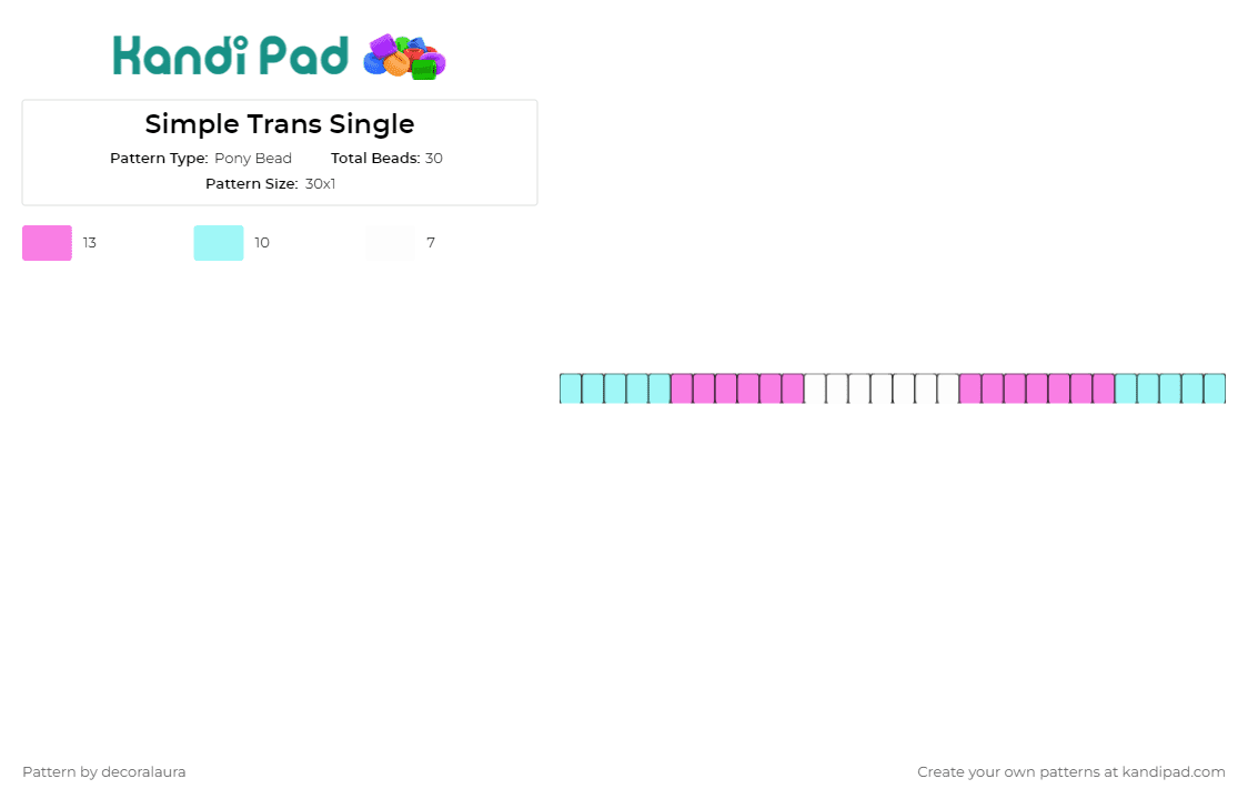 Simple Trans Single - Pony Bead Pattern by decoralaura on Kandi Pad - trans,pride,singles